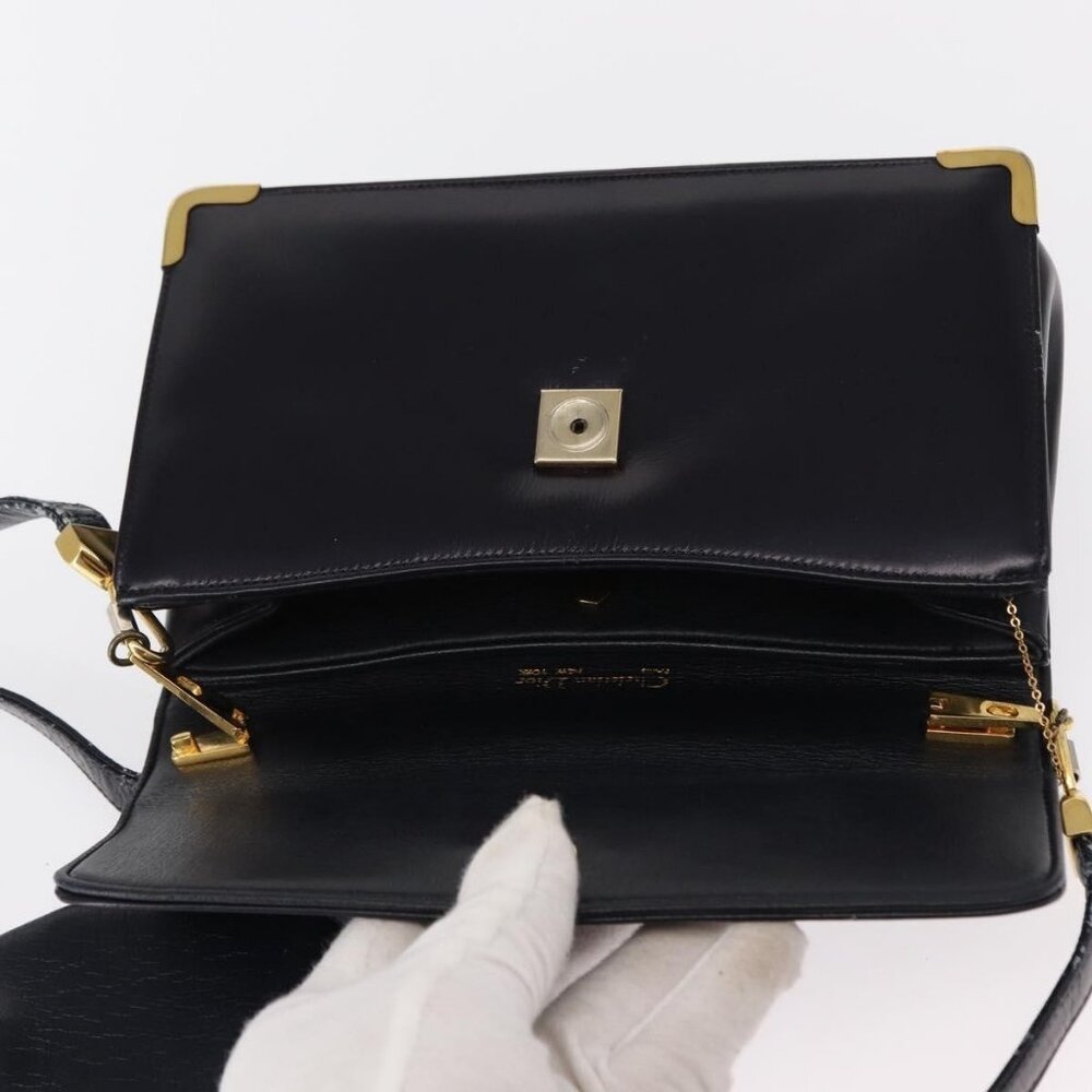 Authentic Christian Dior Shoulder Bag Leather Navy Gold - Picture 3 of 16
